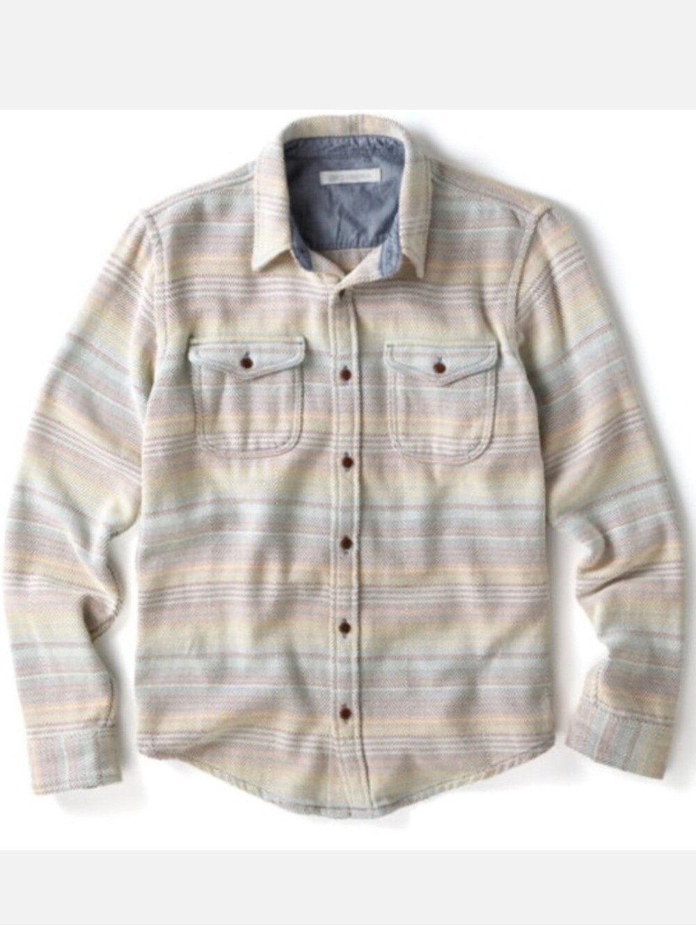 Outerknown Sunrise Mojavi Rainbow Stripe Organic Cotton Button Up Blanket Shirt